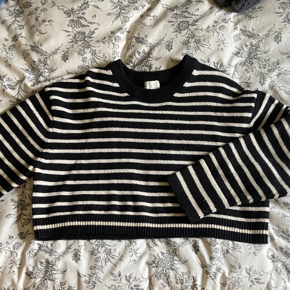 Black and White Striped Wool Blend Sweater